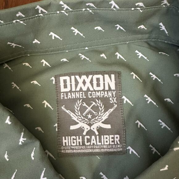 DIXXON High Caliber Party Shirt Sage Green Guns All Over Print NWT - Picture 7 of 10